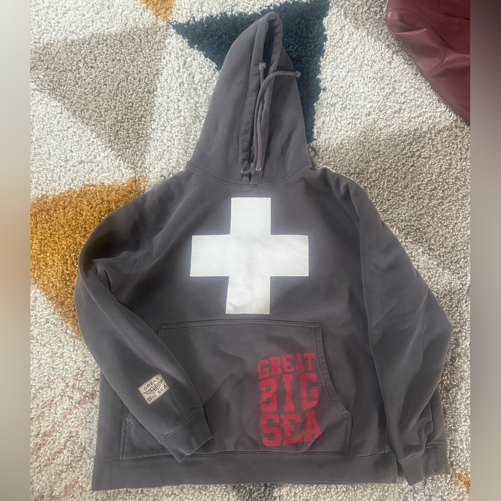 Gray Hoodie with White Cross sz M